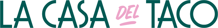Casa del taco logo in green and pink letters